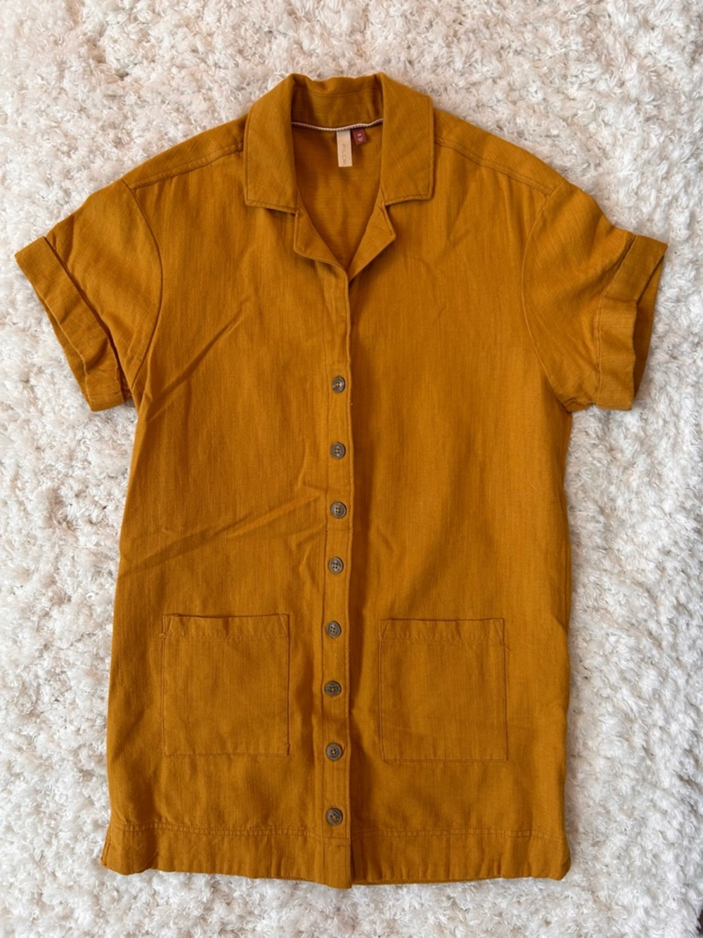 Mustard Button-Front Tunic Dress